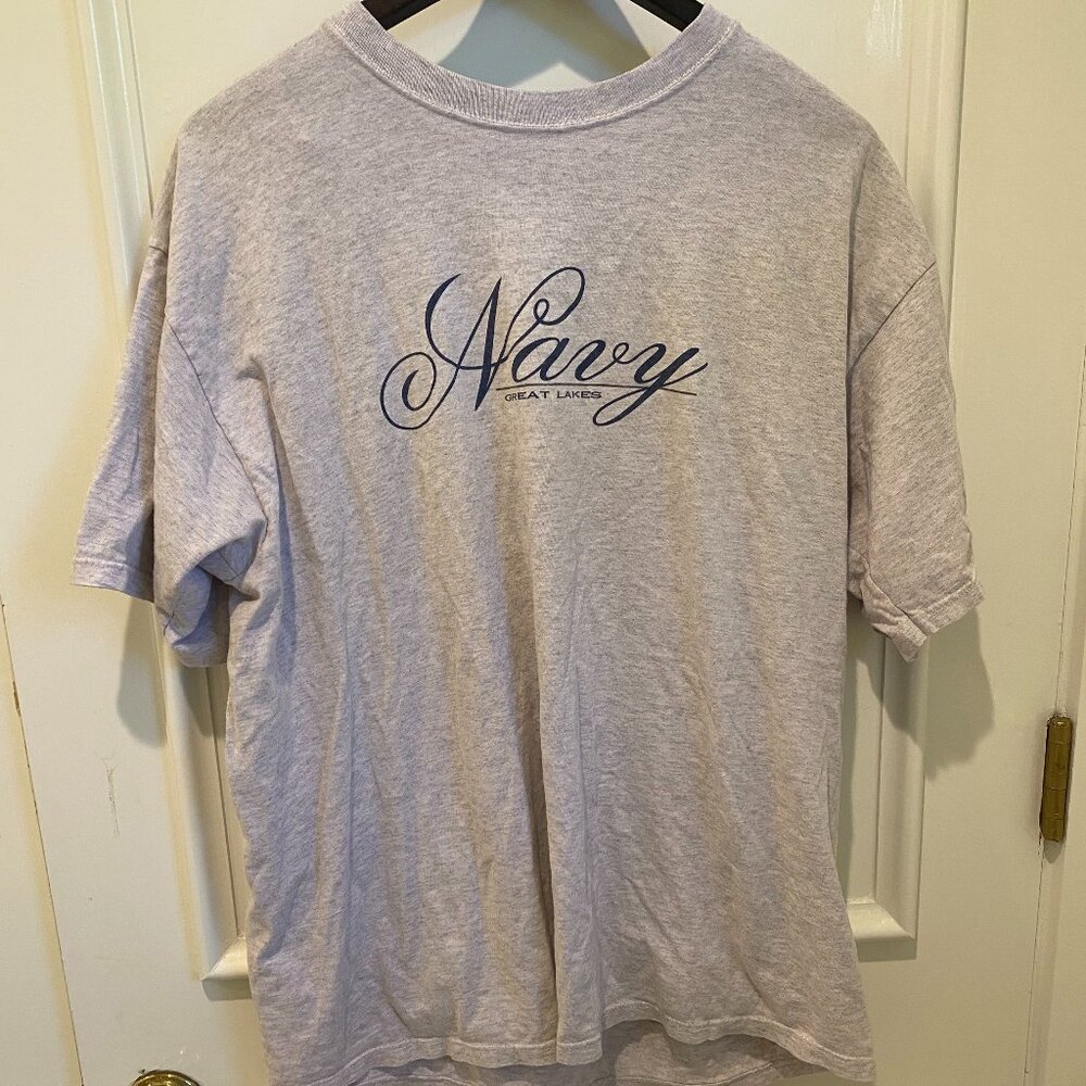 oversized gray graphic t-shirt navy design